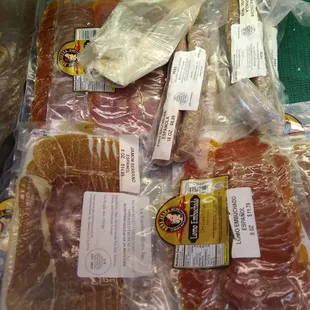 Spanish chorizo, jamon Serrano, and lomo. With a Spanish owner, he has to have some products for España.