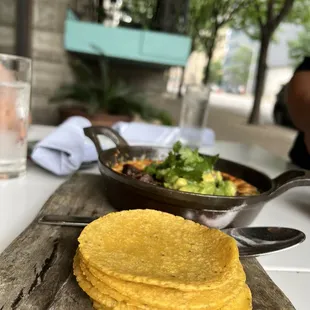 Queso compuesto and homemade mini tortillas