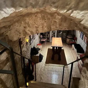 a view from the top of a staircase