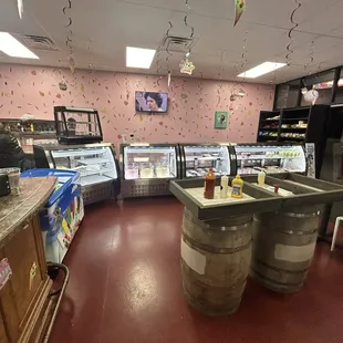 Interior w/ view of ice cream tubs/cake case
