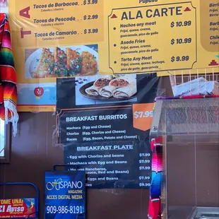 Breakfast burrito menu as of April 2023