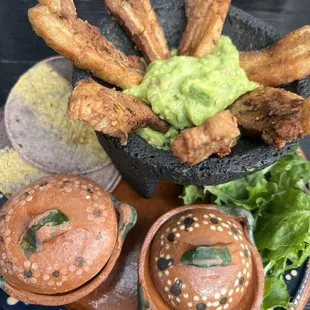 Pork belly Chicharrón with guacamole  - really good!