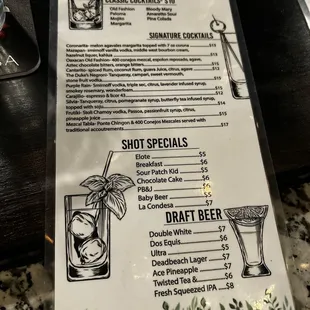 Drink menu