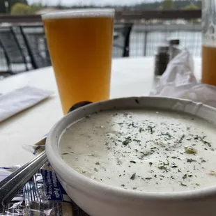 Clam Chowder bowl &amp; a Blue Moon