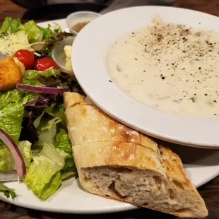 Clam chowder and salad