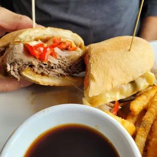 Prime rib dip La Conner style(pepper and onions)