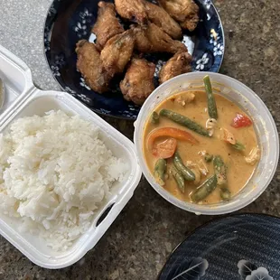 Panang Curry w/chicken and Thai wings.  AMAZING