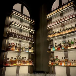 a row of liquor bottles