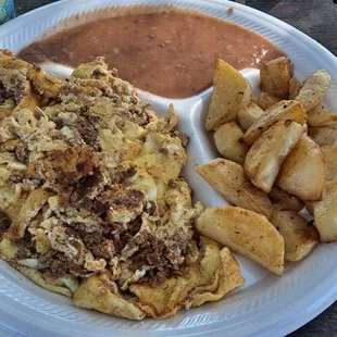 Eggs &amp; Chorizo, potatoes and beans