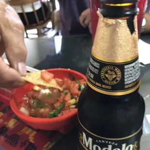 Delicious homemade salsa and a chaser