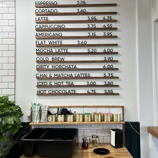 Coffee menu