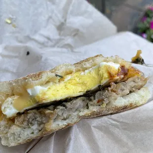 Egg and sausage sandwich