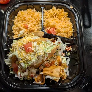 Chicken hard taco dinner with double rice.