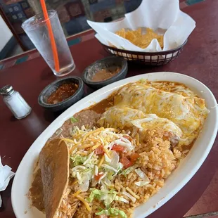 Taco, tamale, and enchilada combo!