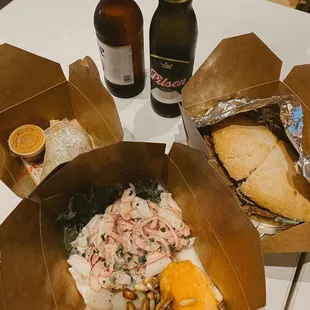 a variety of food items on a table