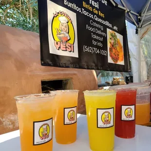 Melon,strawberry lemonade, pineapple fresh waters