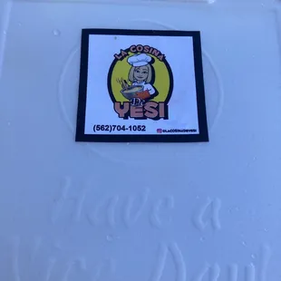 a sticker on a box