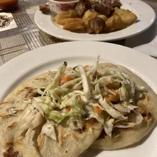 Pupusas and Yuca con Chicharrón.