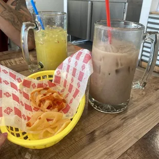 Delicious horchata Salvadoran and ensalada de fruta aqua Fresca