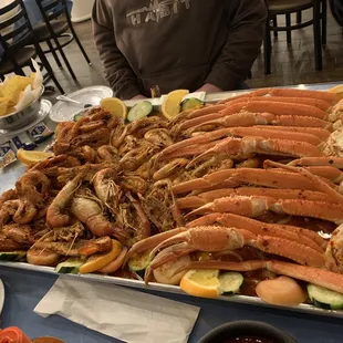 Crab legs, prawns, shrimp