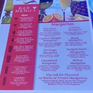 Bar menu