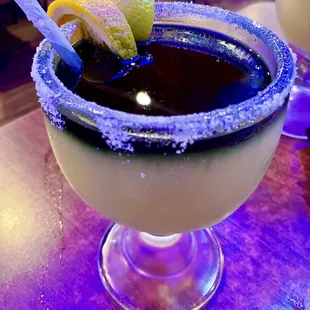 Blended Margarita with black margarita on top.