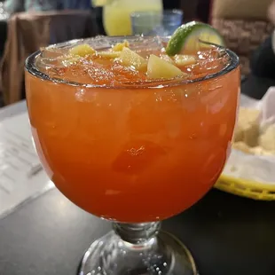 Aye Aye Captain - House margarita with rum, grenadine and pineapple juice.