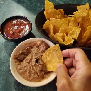 This refried beans and salsa are yummy!