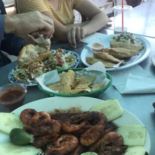 Shrimp, tacos, empanadas