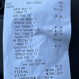 Super burrito with all the extra charges