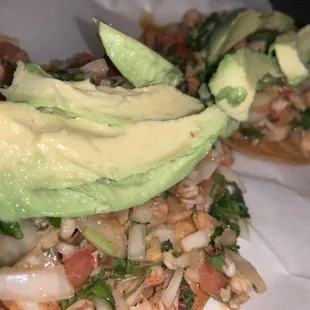 Tostadas de Ceviche!(shrimp salad tostada)