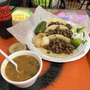 Tacos asada. $13.99