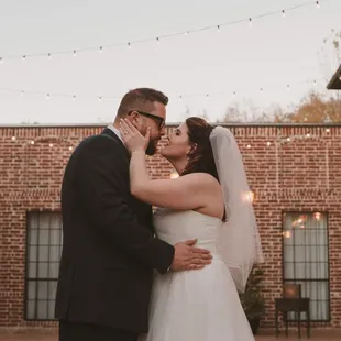 String lights in the courtyard.