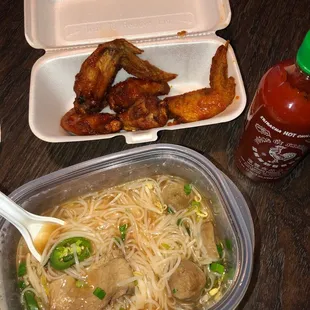 La special pho and sweet and spicy wings