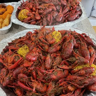 a large platter of crawfish