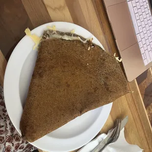 Buckwheat crepe with ham, cheese, and deliciousness