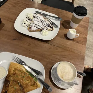 Mushroom crepe and Nutella crepe