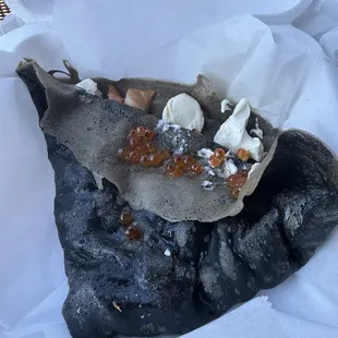 Squid Ink Crepe (comes with smoked salmon, cream cheese and caviar)