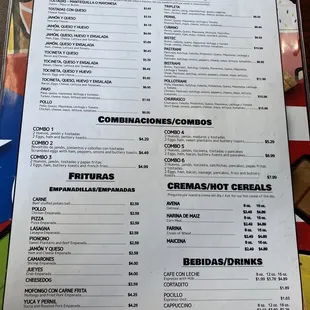 Breakfast menu at La Criolla, Davenport.