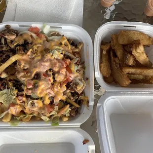 Papas locas regulares and yuca fries