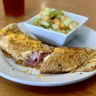 Egg Ham &amp; Cheese French Crepe with a fruit cup OuiOui.