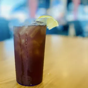 Ice cold unsweet ice tea with fresh lemon :)