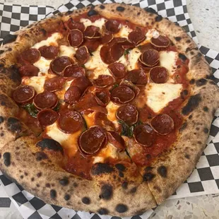 Pepperoni pizza with perfectly cooked crust. I loved the blistered parts best.