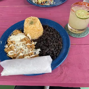 Chicken tinga and rocks margaritas