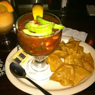 Shrimp cocktail in house made bloody Mary mix.