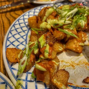 Patatas Bravas, Mojo Picón, Charred Scallion Aïoli, Scallions