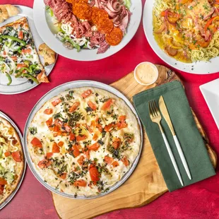 Garlic knots, Anti Pasta Salad, Chicken Scampi, BLT Pie, Supreme Slice, Zeppo