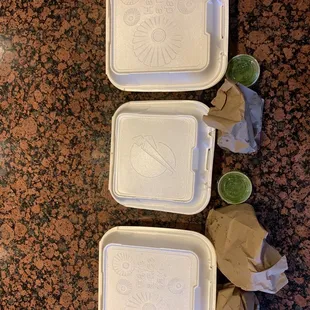 three takeout containers