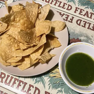 Chips and salsa verde.