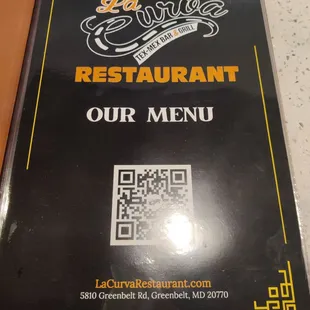 First page of the menu. Has a QR code too!